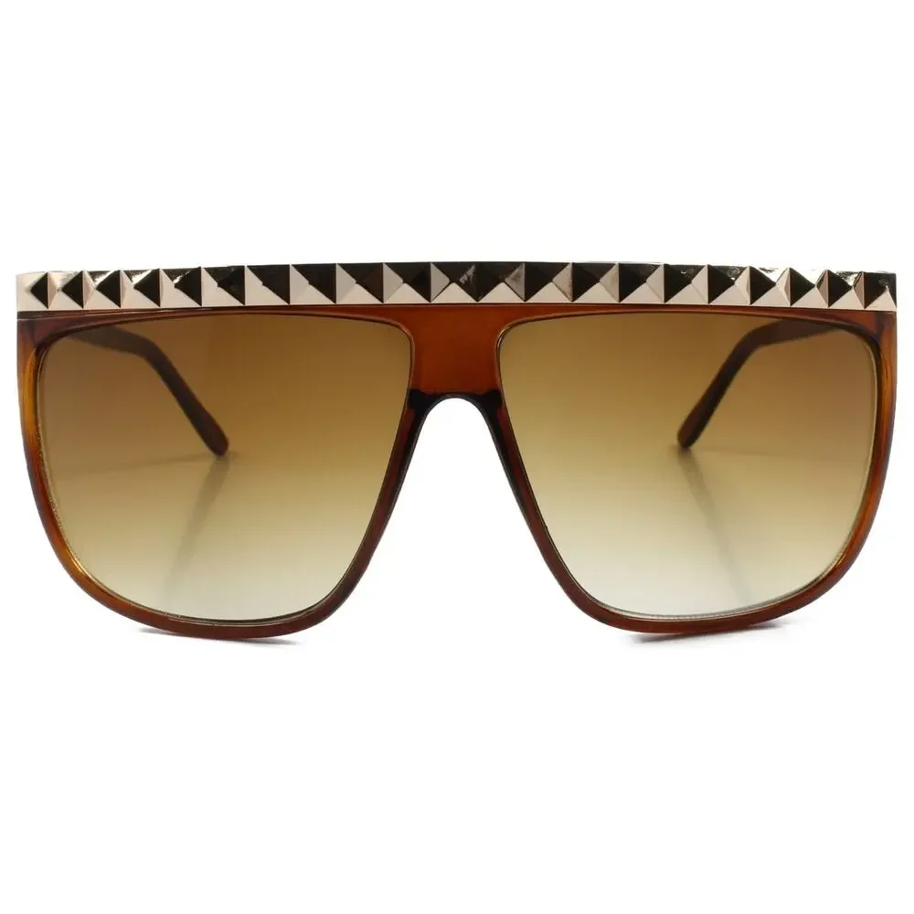 Gold Stud Top Rapper Hip Hop Swag Retro 80s Oversized Square Brown Sun Glasses